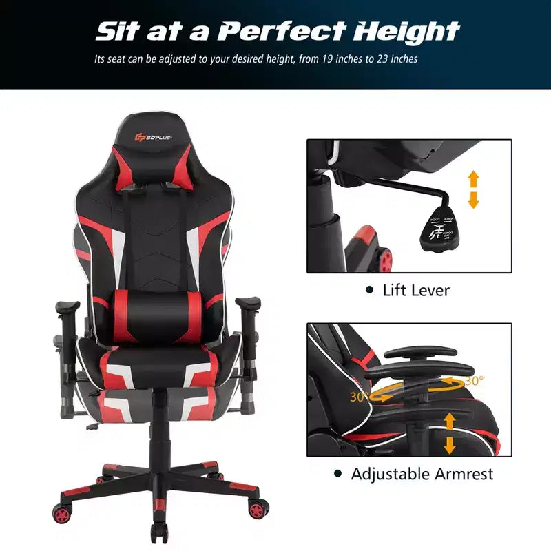 Fauteuil de bureau gaming massant, inclinable, pivotant, style course, avec soutien lombaire