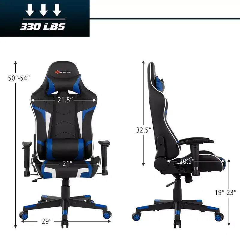 Fauteuil de bureau gaming massant, inclinable, pivotant, style course, avec soutien lombaire