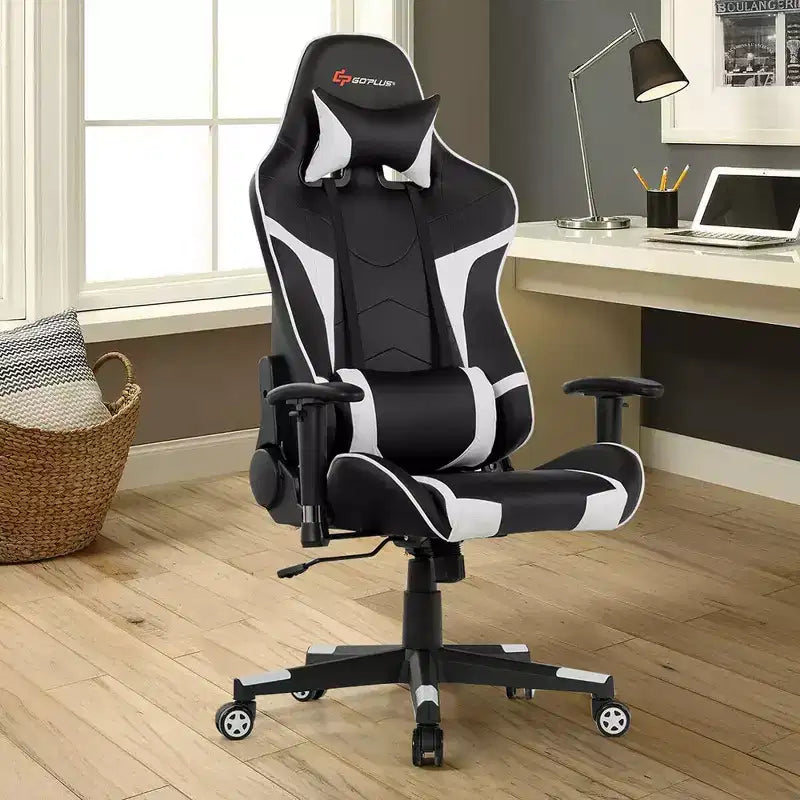 Fauteuil de bureau gaming massant, inclinable, pivotant, style course, avec soutien lombaire