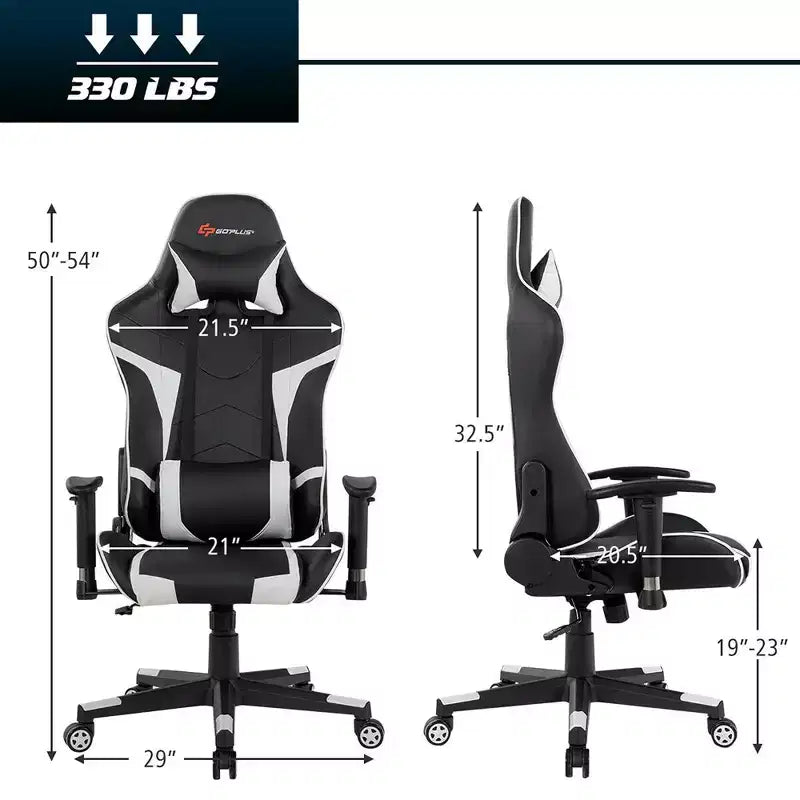 Fauteuil de bureau gaming massant, inclinable, pivotant, style course, avec soutien lombaire