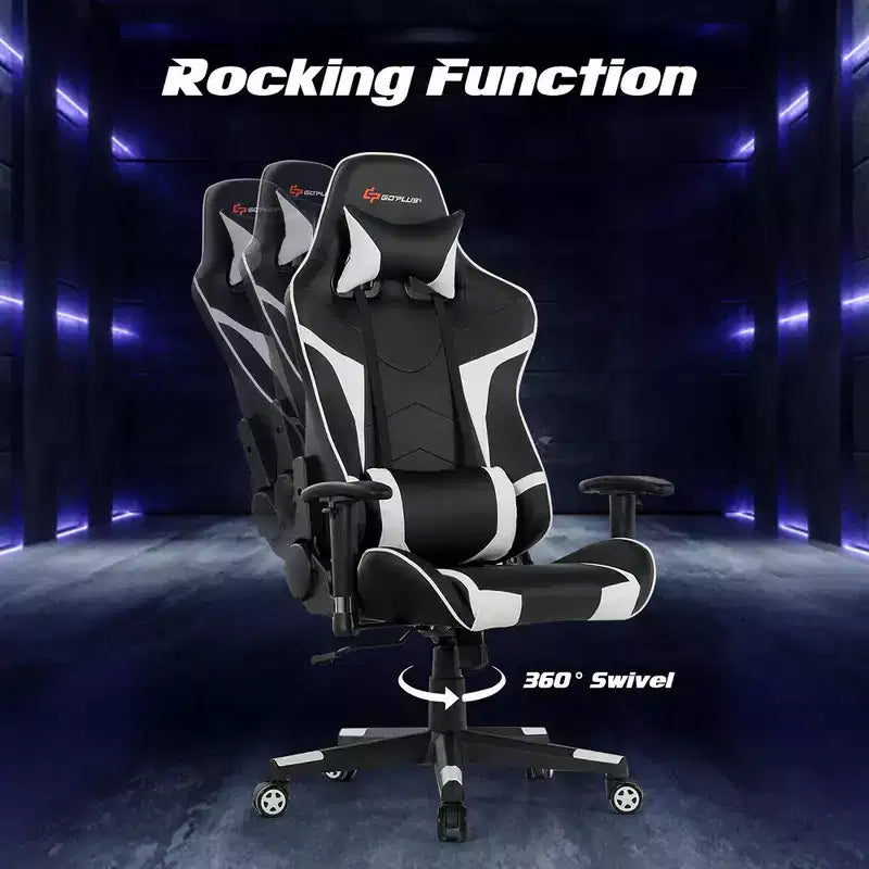 Fauteuil de bureau gaming massant, inclinable, pivotant, style course, avec soutien lombaire