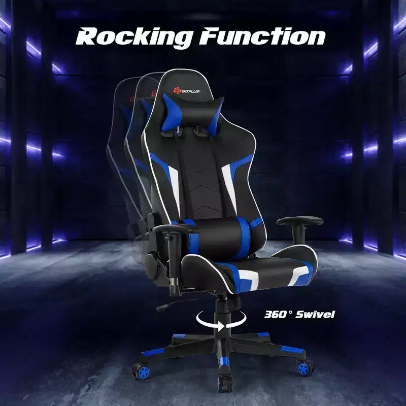 Fauteuil de bureau gaming massant, inclinable, pivotant, style course, avec soutien lombaire