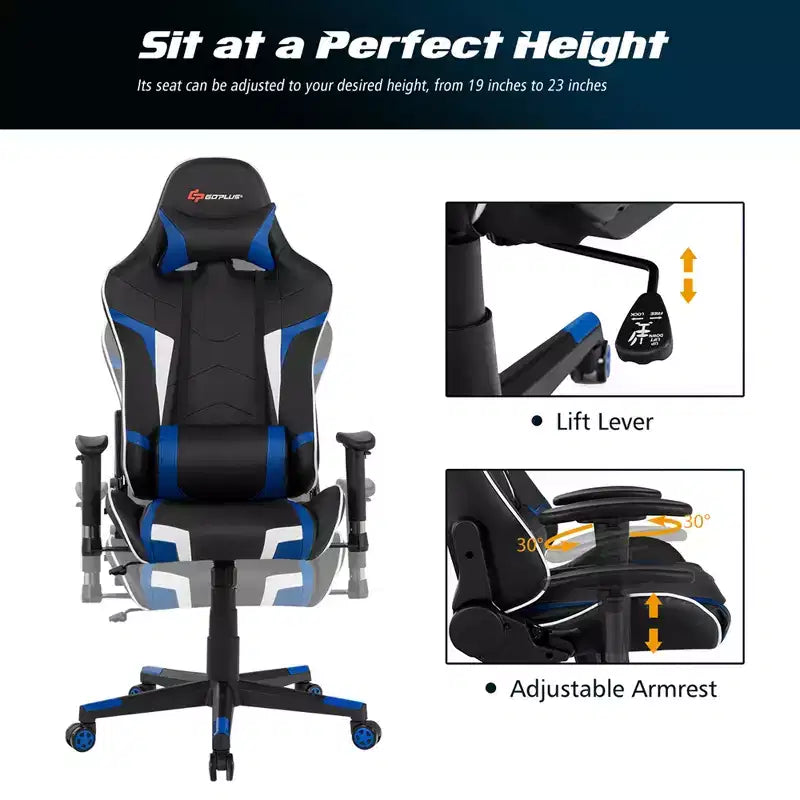 Fauteuil de bureau gaming massant, inclinable, pivotant, style course, avec soutien lombaire