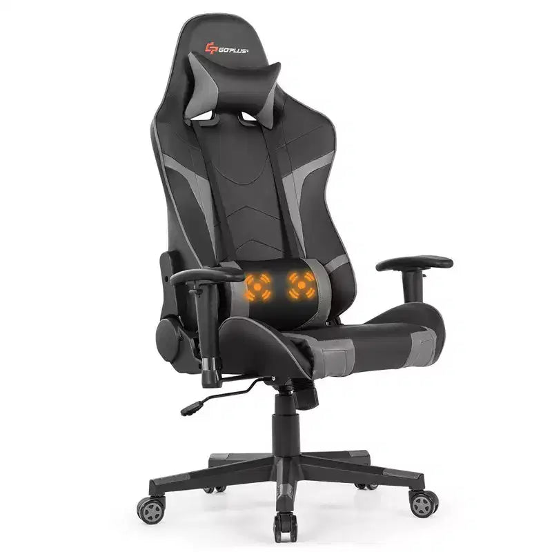 Fauteuil de bureau gaming massant, inclinable, pivotant, style course, avec soutien lombaire