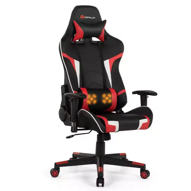 Fauteuil de bureau gaming massant, inclinable, pivotant, style course, avec soutien lombaire