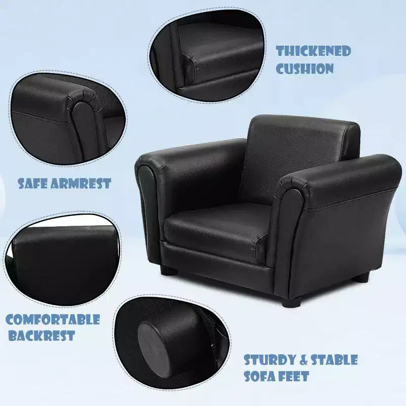 Fauteuil pour enfant avec accoudoirs et ottoman, noir, 3-9 ans
