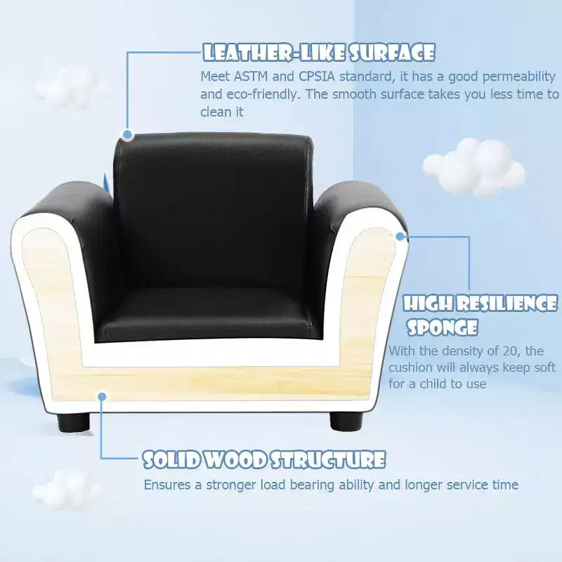 Fauteuil pour enfant avec accoudoirs et ottoman, noir, 3-9 ans