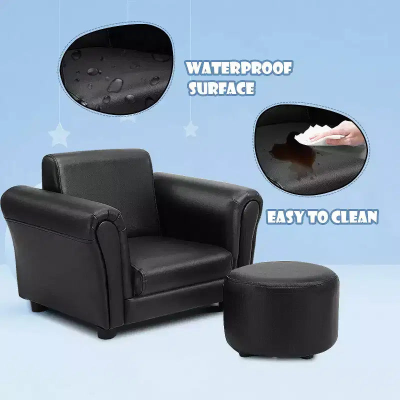 Fauteuil pour enfant avec accoudoirs et ottoman, noir, 3-9 ans