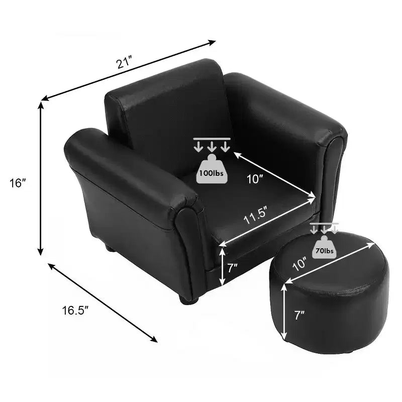 Fauteuil pour enfant avec accoudoirs et ottoman, noir, 3-9 ans