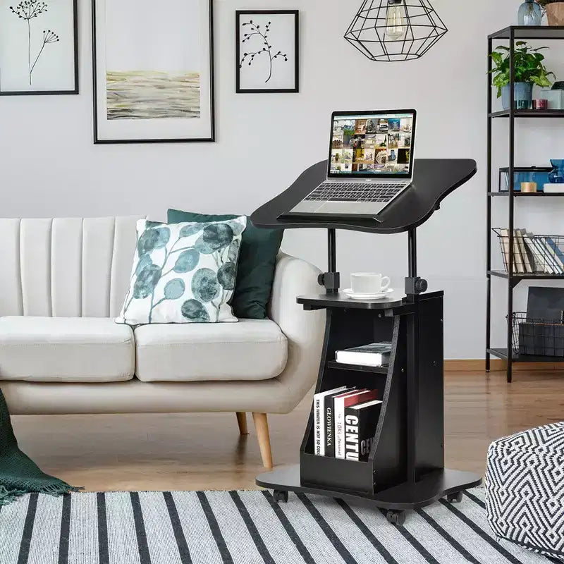 Bureau d'ordinateur portable assis-debout, chariot roulant mobile réglable en hauteur, lot de 2