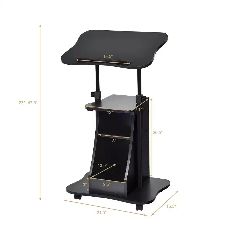 Bureau d'ordinateur portable assis-debout, chariot roulant mobile réglable en hauteur, lot de 2