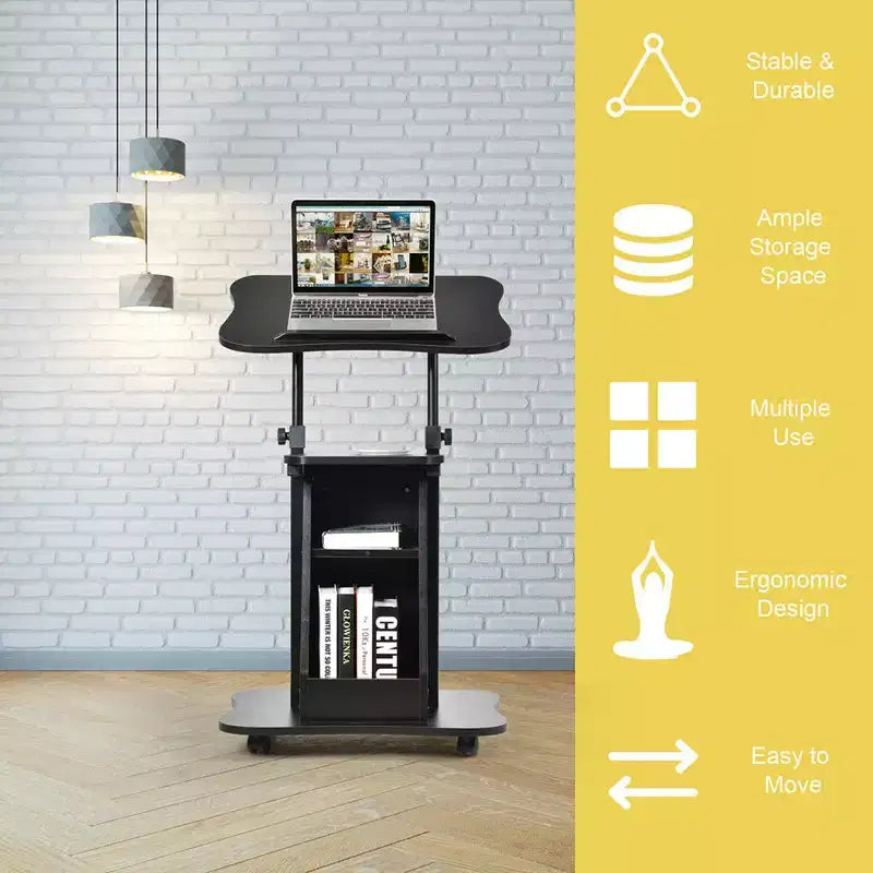 Bureau d'ordinateur portable assis-debout, chariot roulant mobile réglable en hauteur, lot de 2
