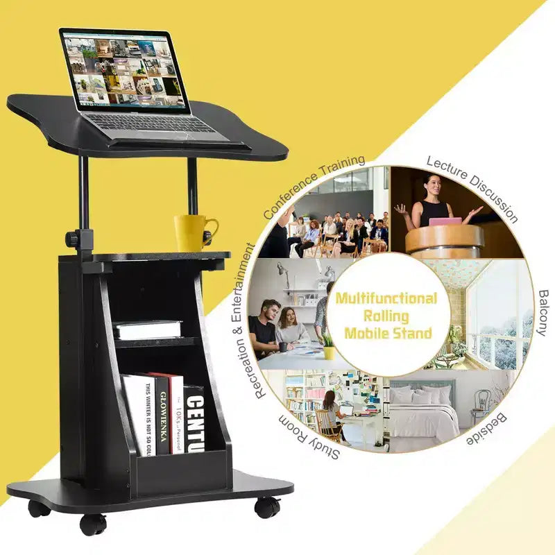 Bureau d'ordinateur portable assis-debout, chariot roulant mobile réglable en hauteur, lot de 2
