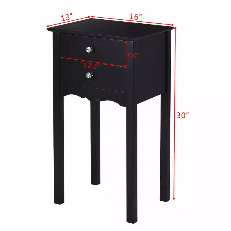 Table d'appoint Chevet avec 2 tiroirs, Noir