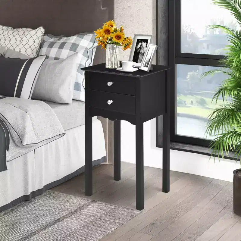 Table d'appoint Chevet avec 2 tiroirs, Noir