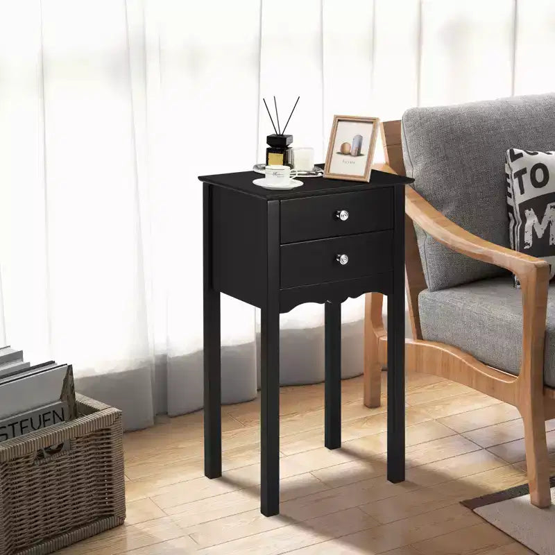 Table d'appoint Chevet avec 2 tiroirs, Noir