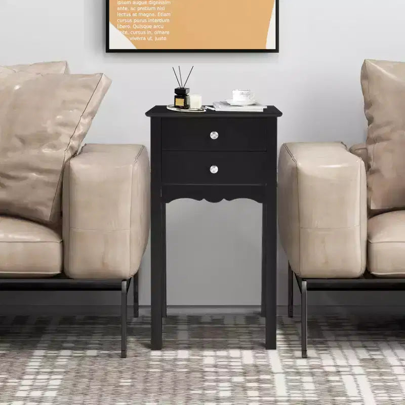 Table d'appoint Chevet avec 2 tiroirs, Noir