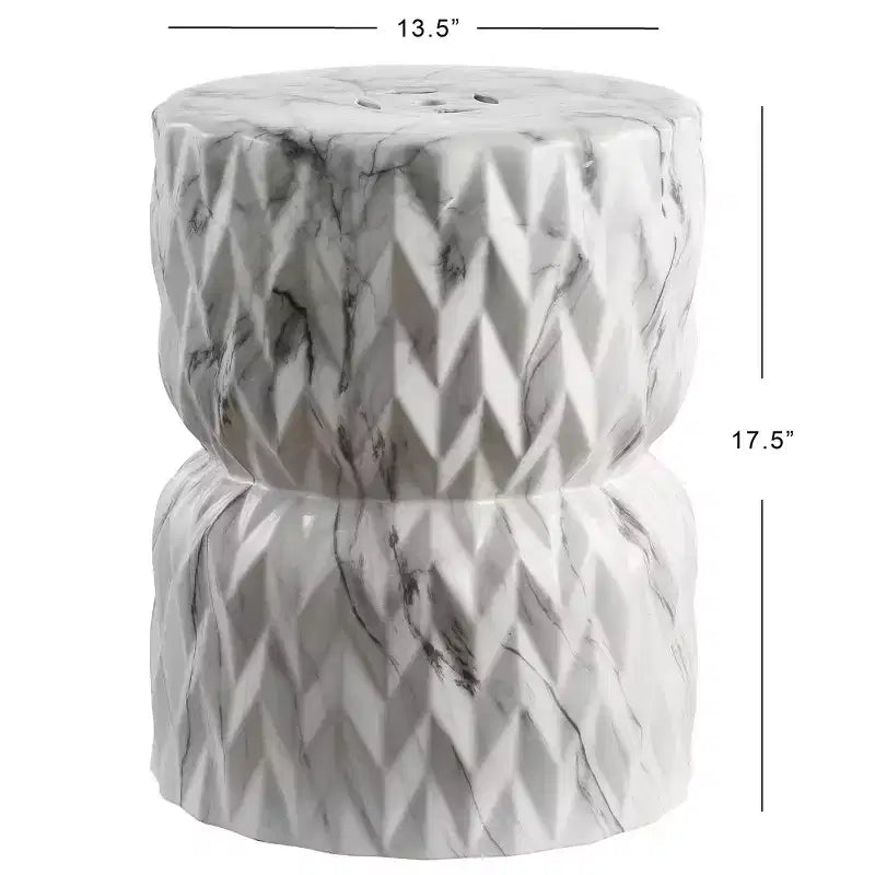 Tabouret de jardin/table d'appoint en céramique , 44,5 cm finition marbre blanc