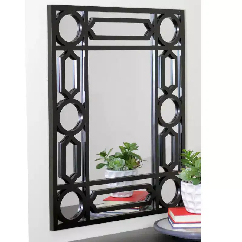 Miroir mural rectangulaire géométrique encadré de noir, 75 cm