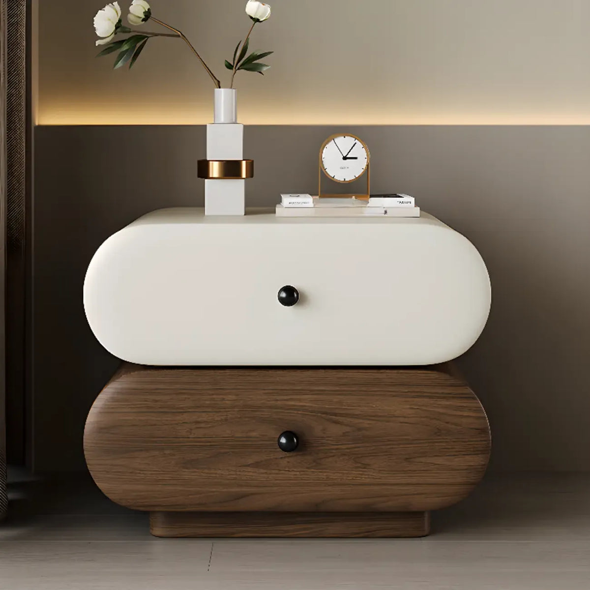 Table de chevet moderne bicolore avec tiroirs de rangement