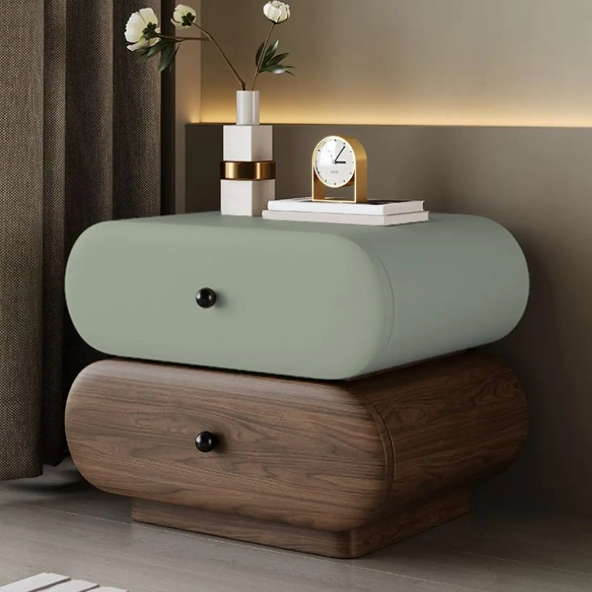 Table de chevet moderne bicolore avec tiroirs de rangement